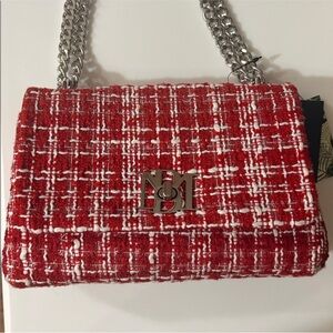 Badgley Mischka Red and White Tweed Shoulder Bag